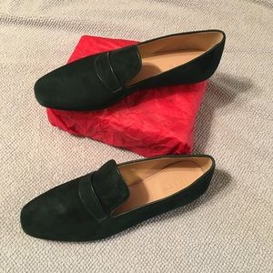 NWOT Emerald Green Suede J. Crew Penny Loafers